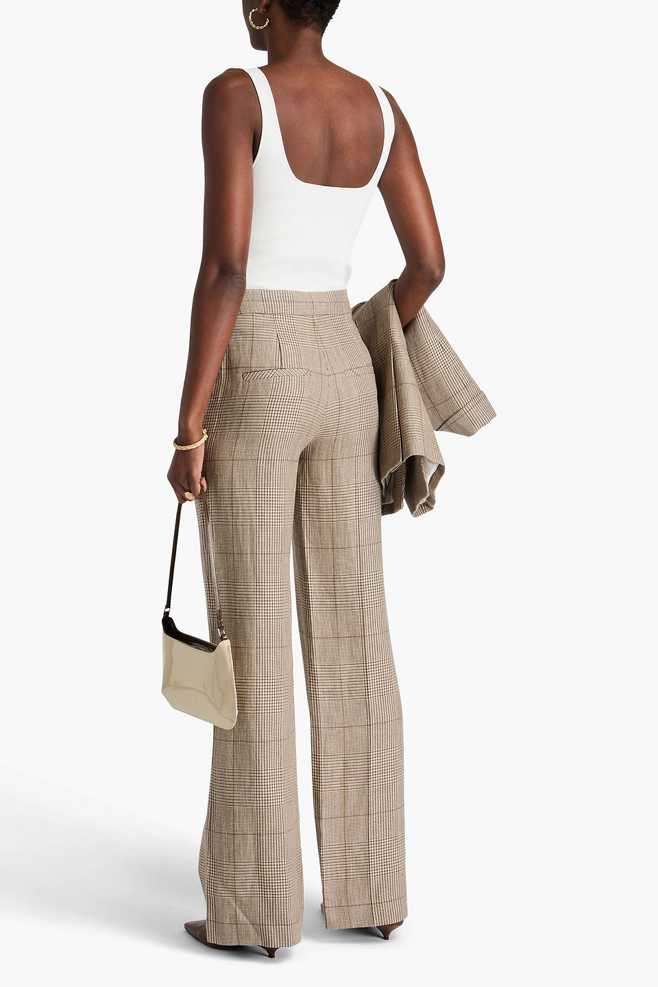Veronica Beard Tonelli Prince Of Wales Checked Linen And Cotton-blend Wide-leg Pants In Mushroom