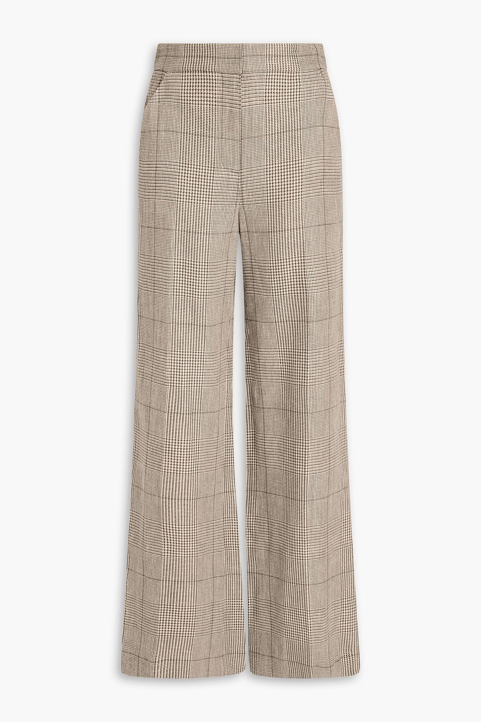 Veronica Beard Tonelli Prince Of Wales Checked Linen And Cotton-blend Wide-leg Pants In Mushroom
