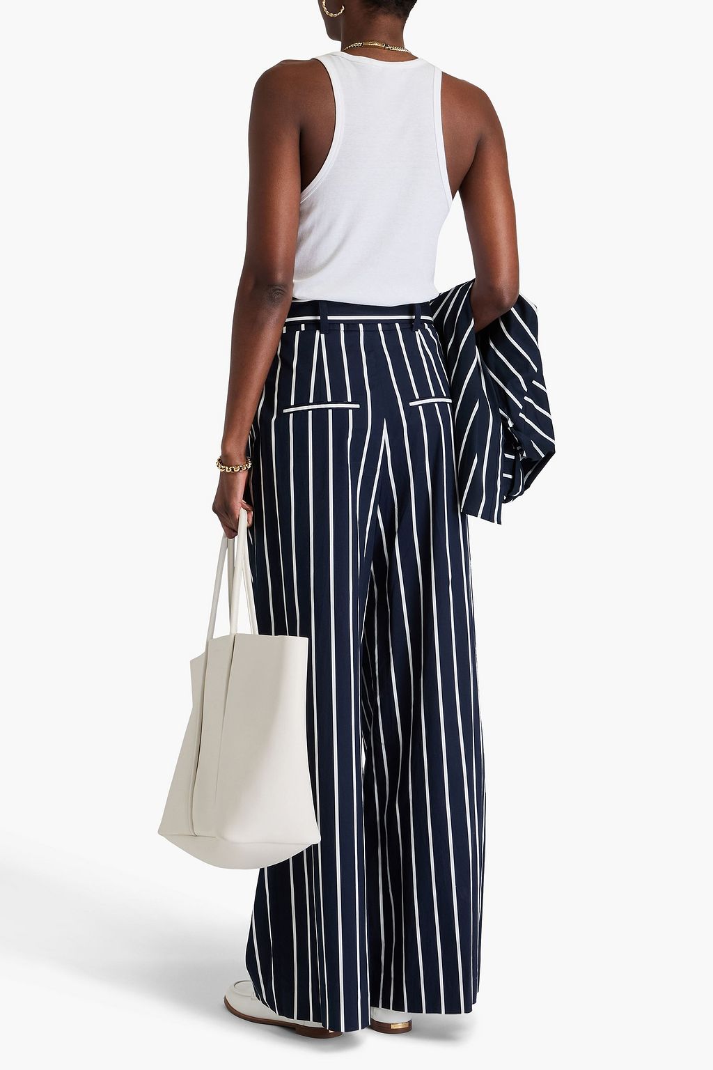 VERONICA BEARD Maliyah belted striped stretch-cotton poplin wide-leg pants
