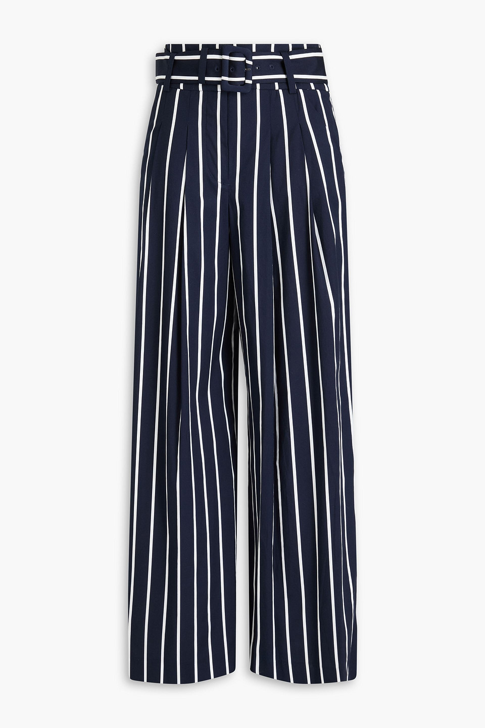 Veronica Beard Maliyah Belted Striped Stretch-cotton Poplin Wide-leg Pants In Navy