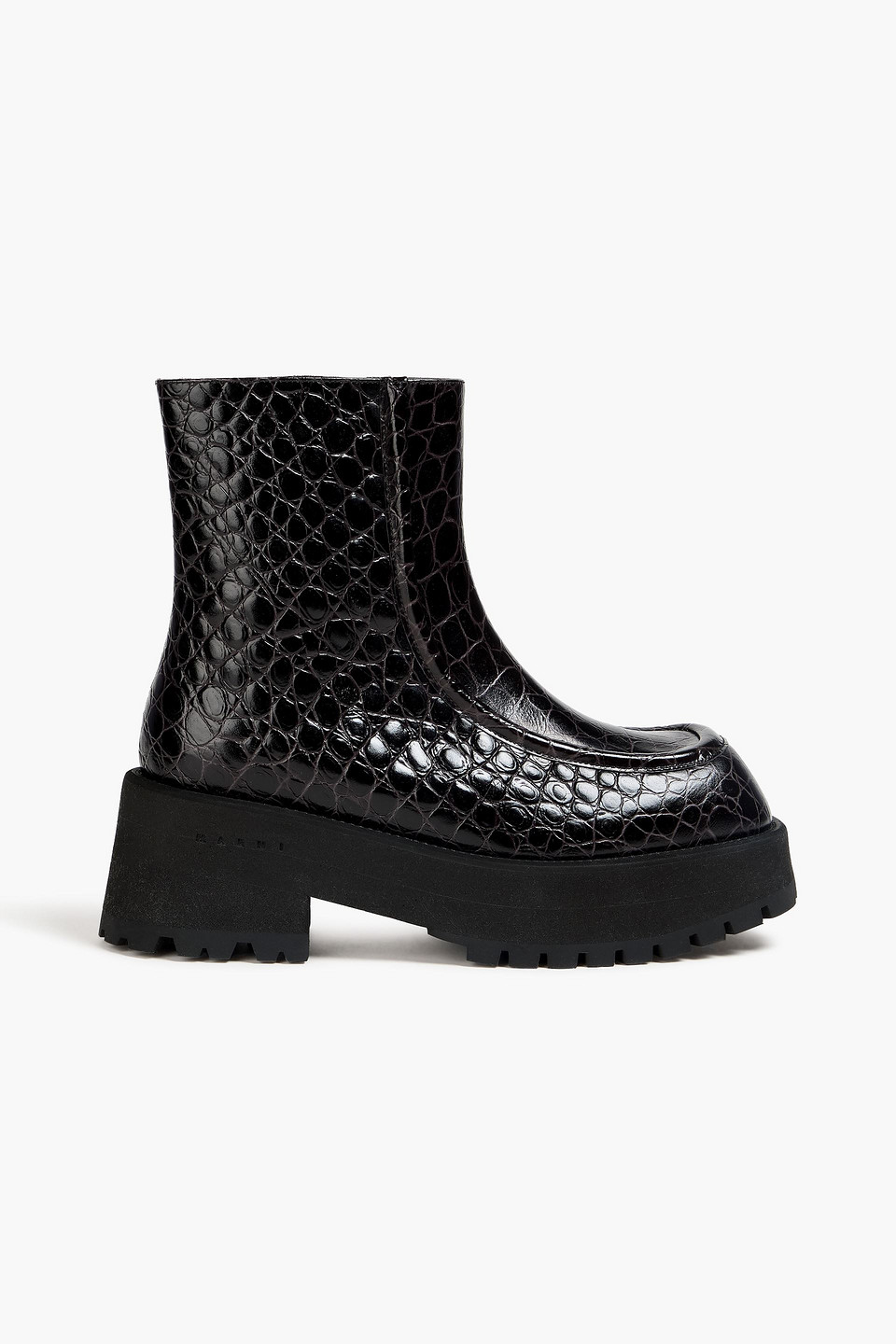 Marni Croc-effect Leather Ankle Boots In Black