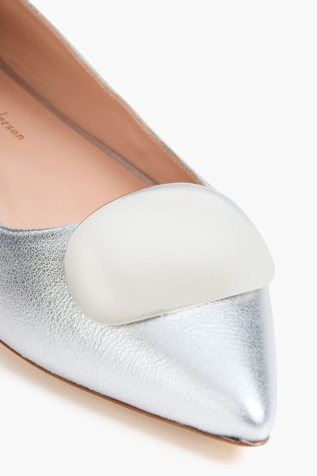 RUPERT SANDERSON Bedfa embellished metallic leather point-toe flats