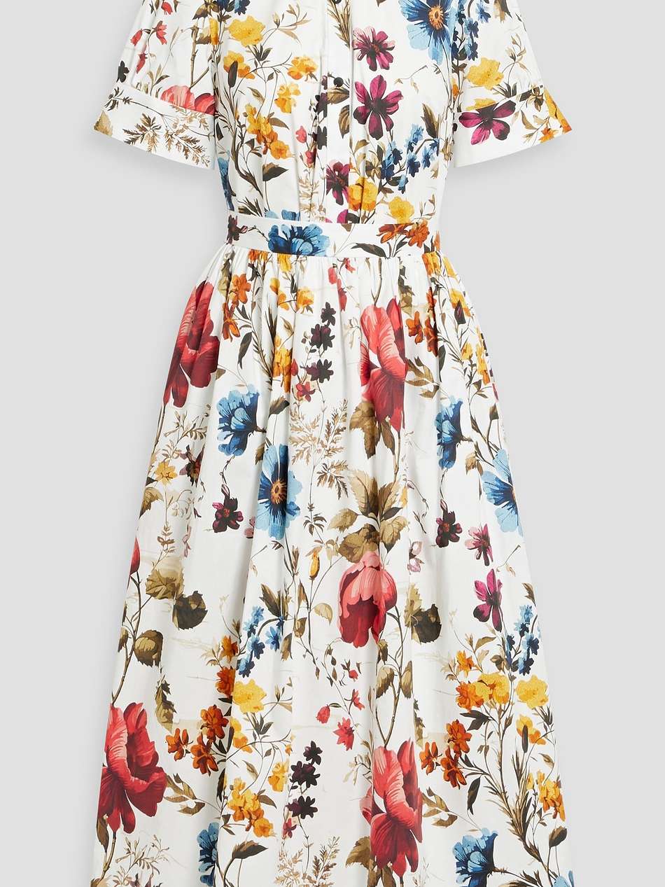 floral-print cotton-blend poplin top and midi skirt set