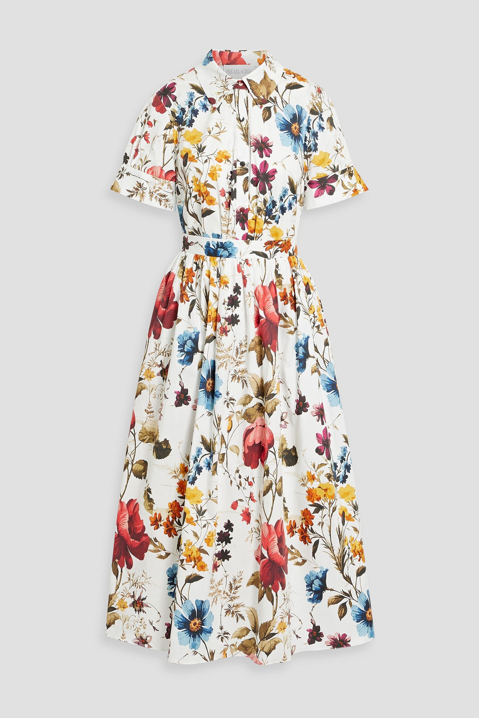 Mikael Aghal Floral-print Cotton-blend Broadcloth Shirt And Midi Skirt Set In Multi
