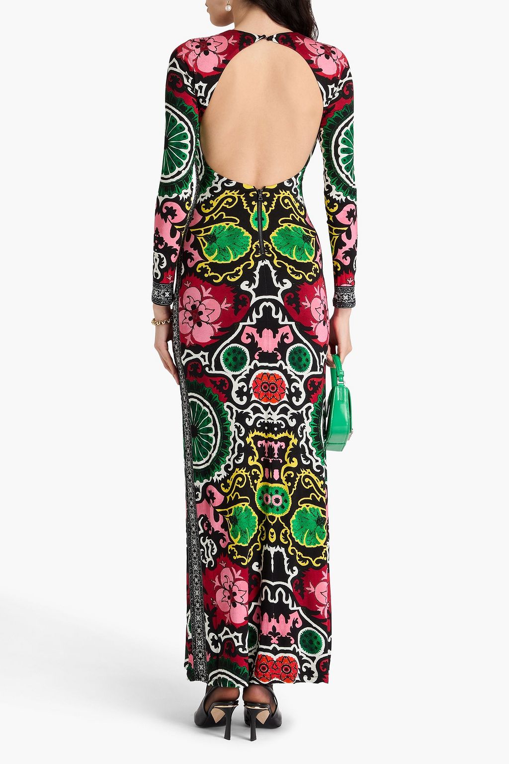 ALICE + OLIVIA ジャージー マキシワンピース オープンバック プリント入り