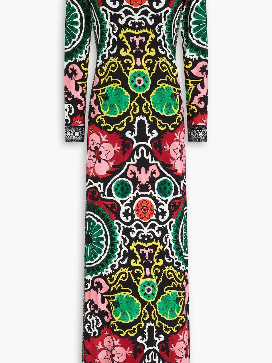 delora open-back printed jersey maxi dress