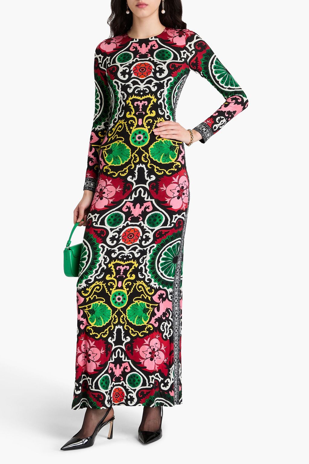 ALICE + OLIVIA ジャージー マキシワンピース オープンバック プリント入り