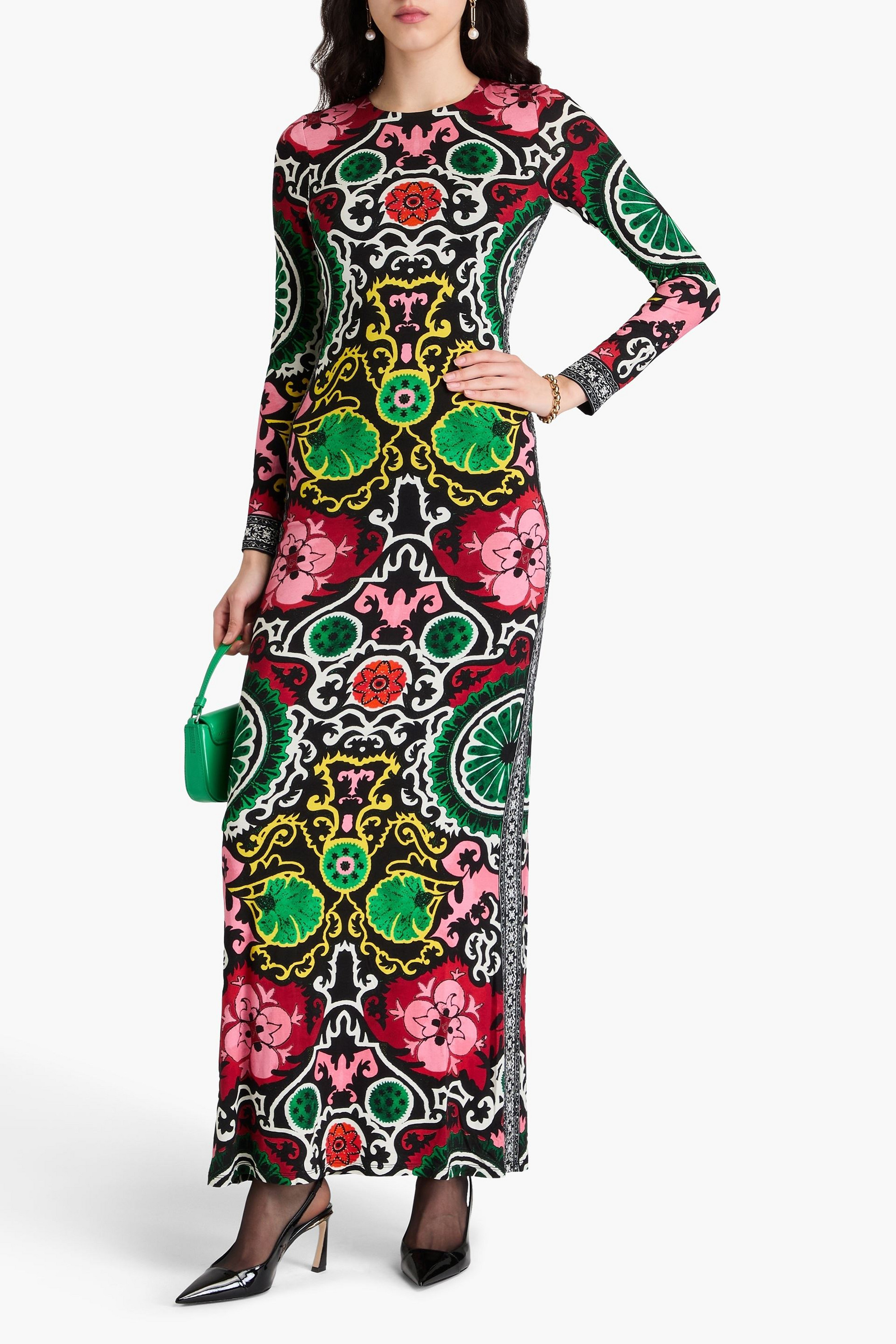 alice + olivia Delora open-back printed jersey maxi dress
