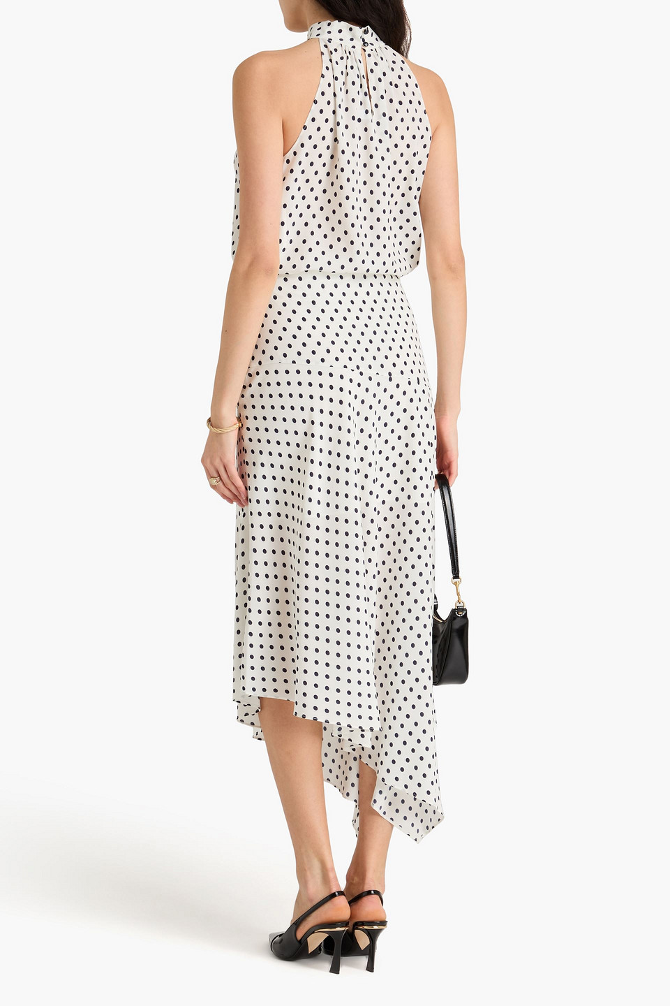 Shop Veronica Beard Rosemary Asymmetric Polka-dot Silk-blend Crepe De Chine Skirt In Off-white