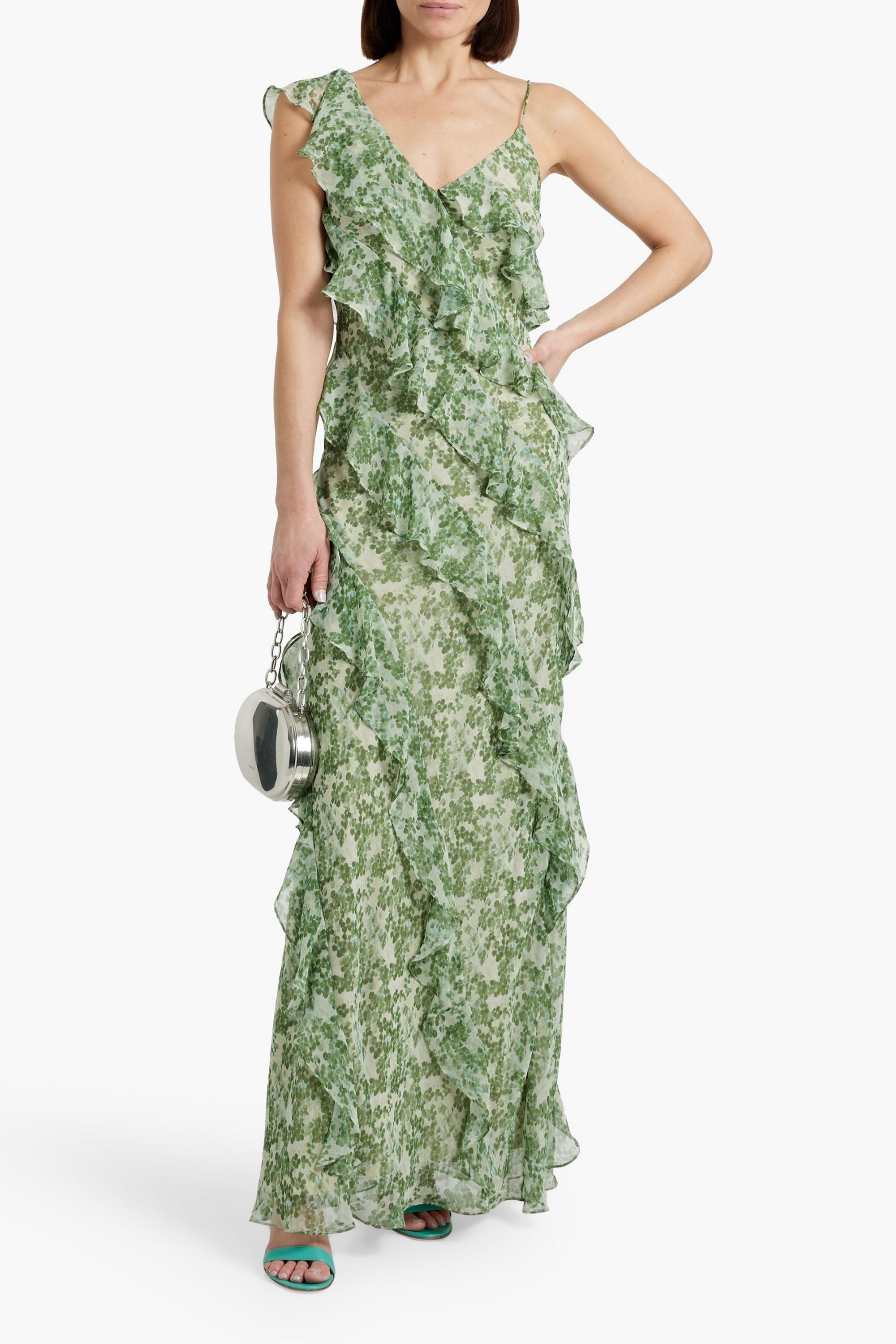 MIKAEL AGHAL Ruffled floral-print chiffon gown