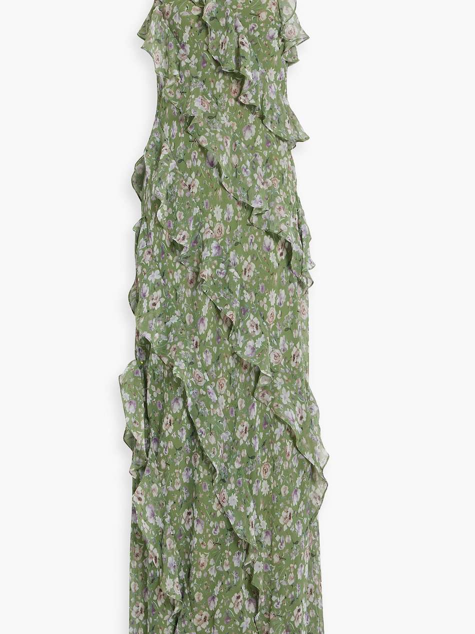 ruffled floral-print chiffon gown