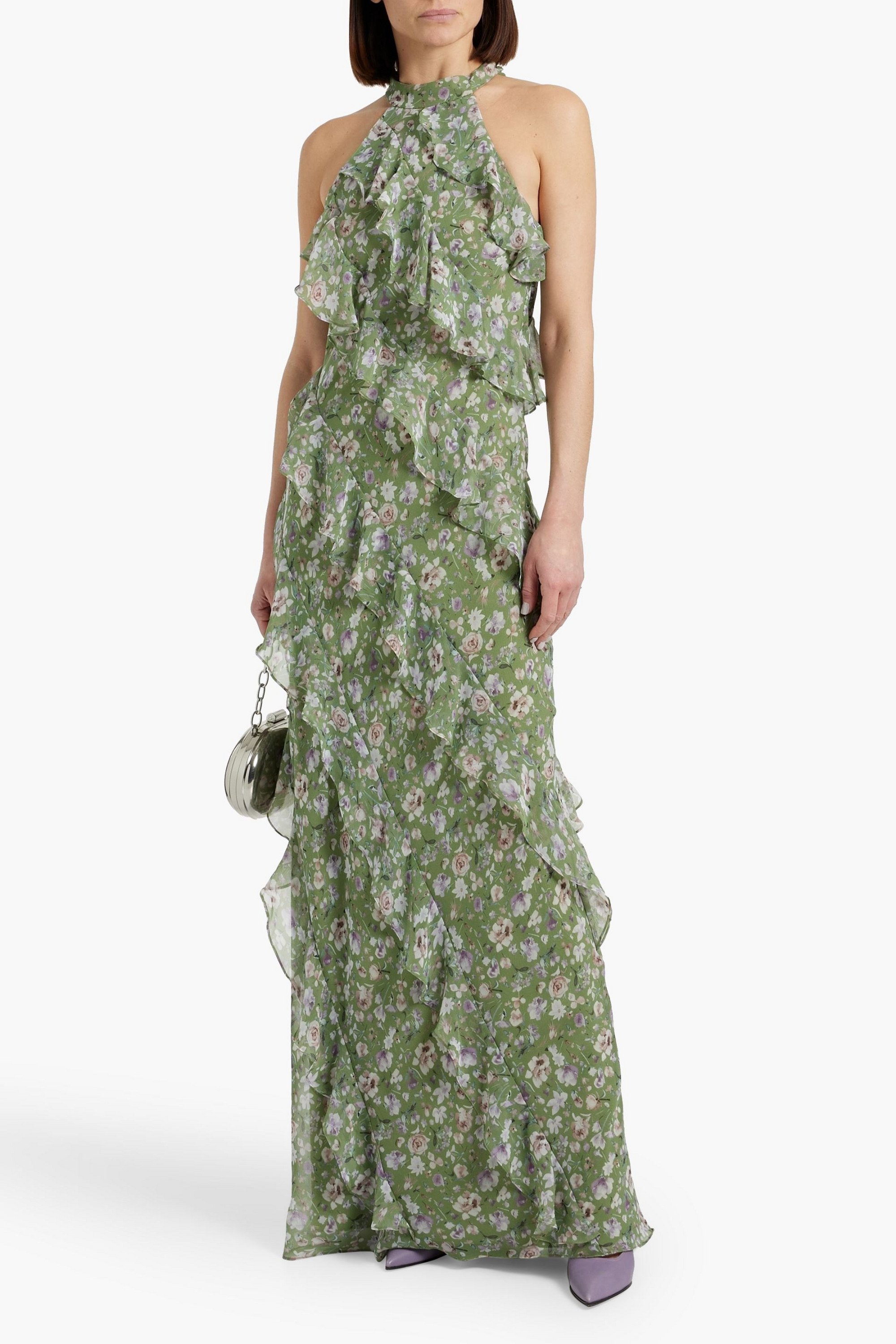 MIKAEL AGHAL Ruffled floral-print chiffon gown