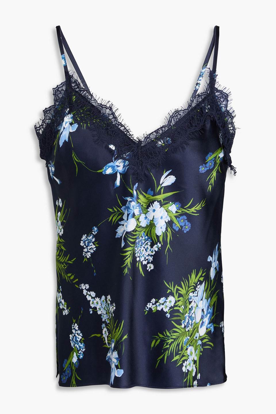 Veronica Beard Ciarlo Lace-trimmed Floral-print Silk-blend Satin Camisole In Navy