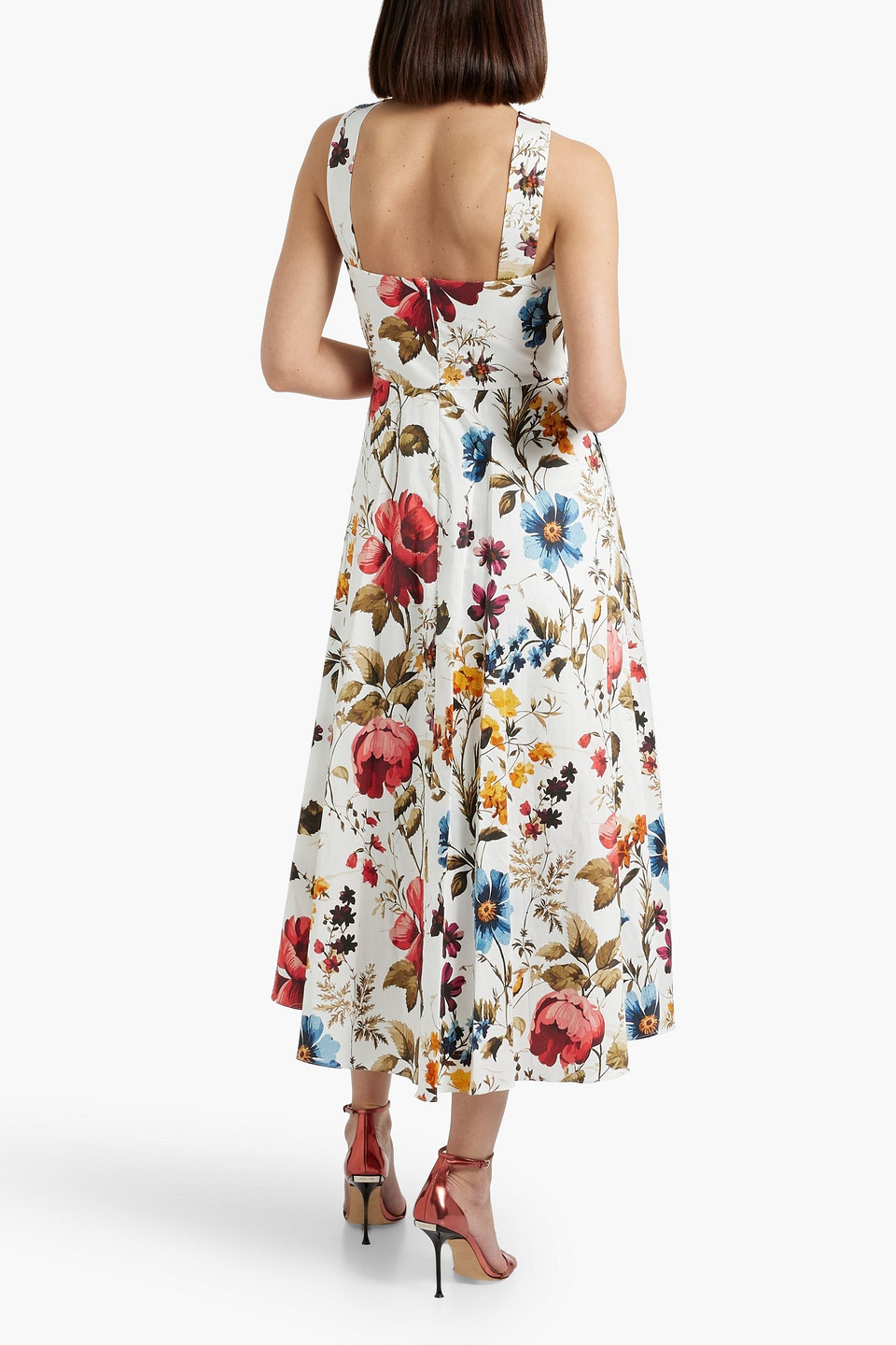 Mikael Aghal Floral-print Cotton-blend Broadcloth Midi Dress In White