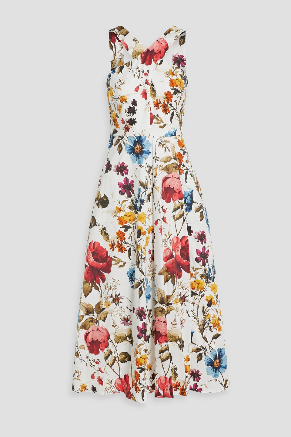 Floral-print cotton-blend broadcloth midi dress