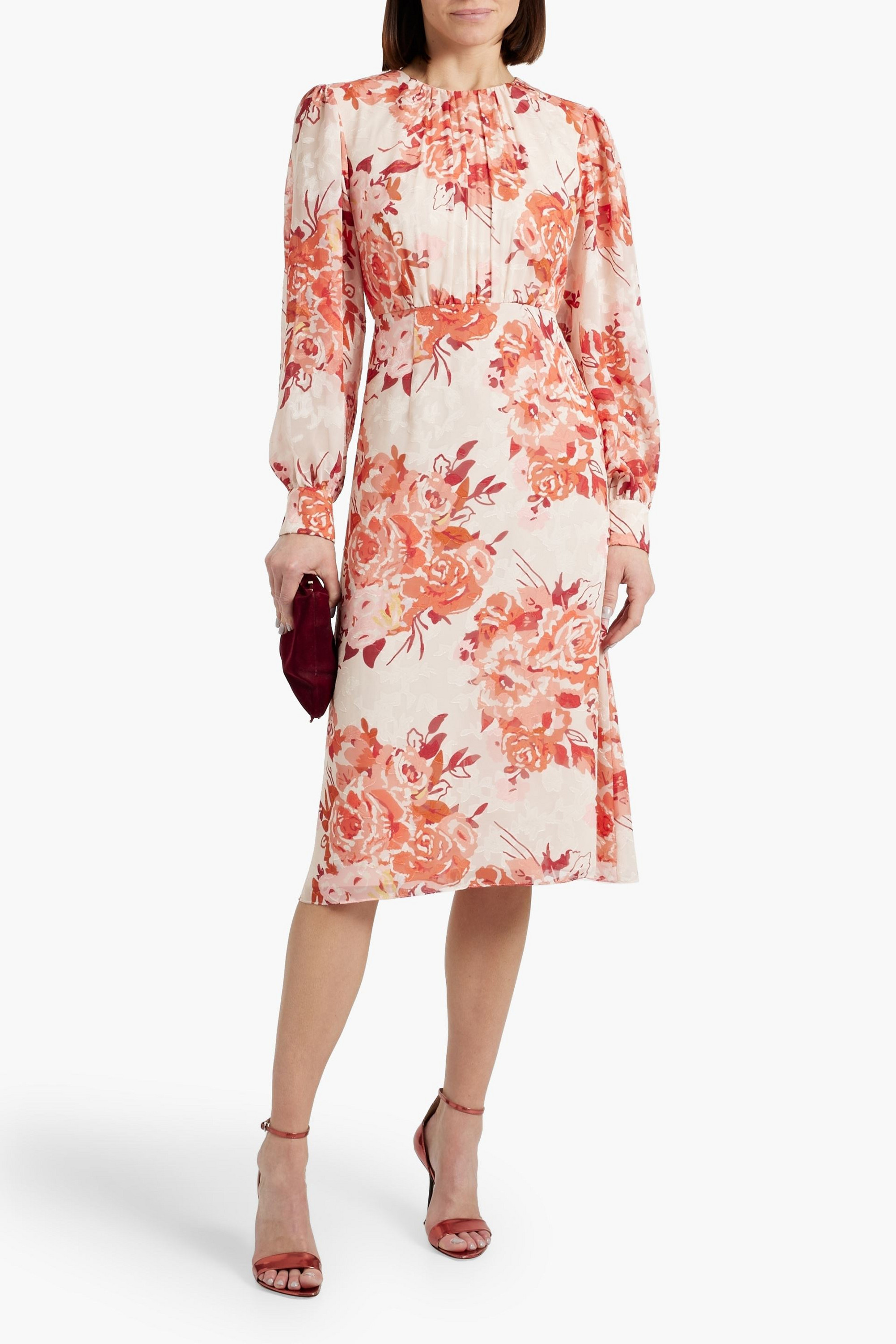 MIKAEL AGHAL Floral-print fil coupé chiffon midi dress