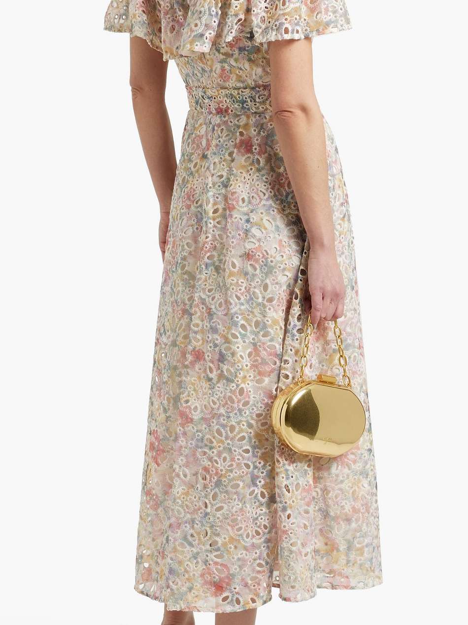 off-the-shoulder printed broderie anglaise midi dress