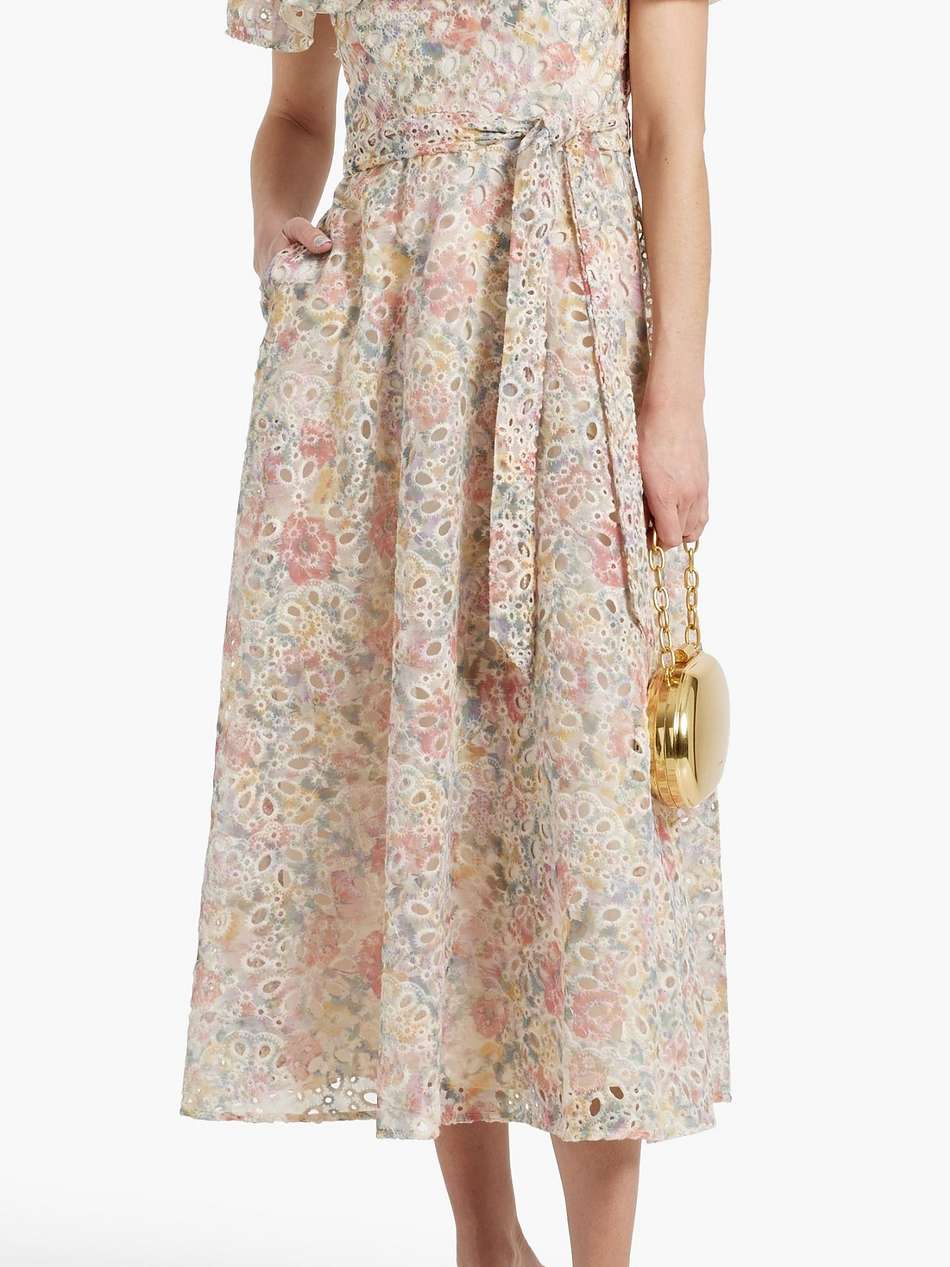 off-the-shoulder printed broderie anglaise midi dress