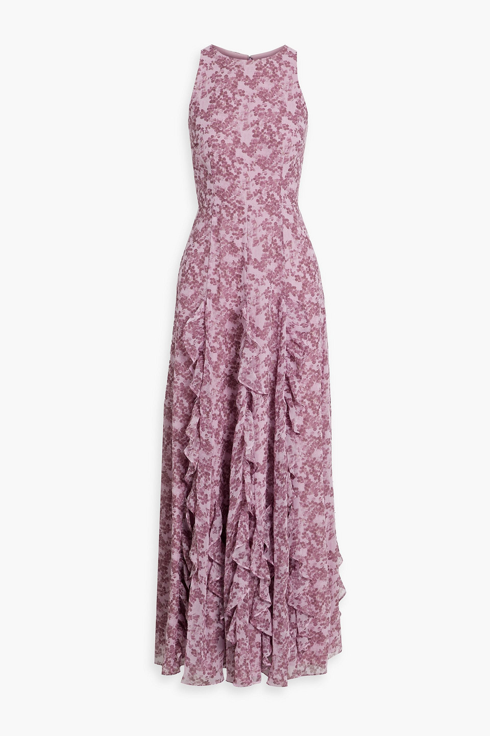 Ruffled floral-print chiffon maxi dress