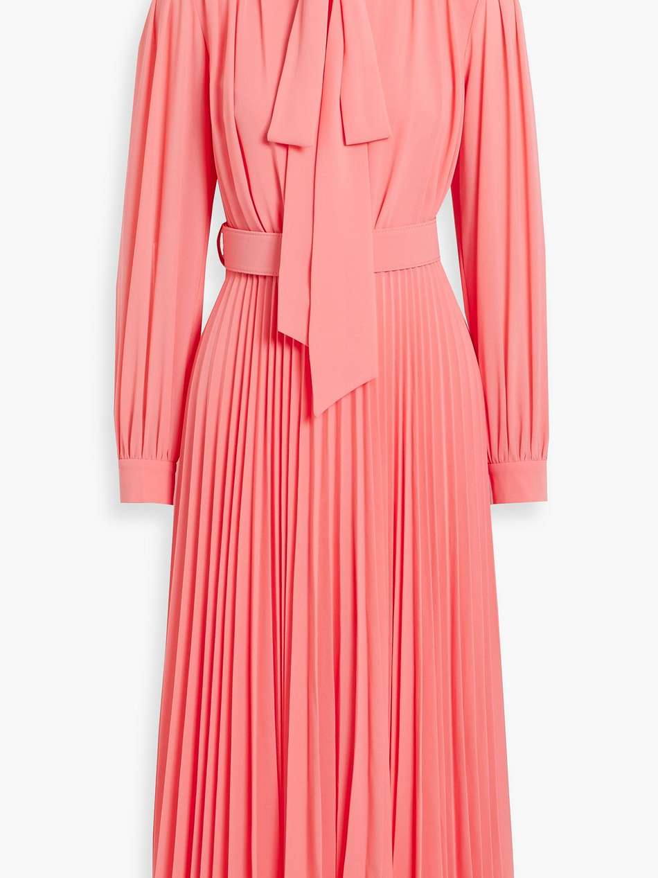 pussy-bow pleated chiffon midi dress
