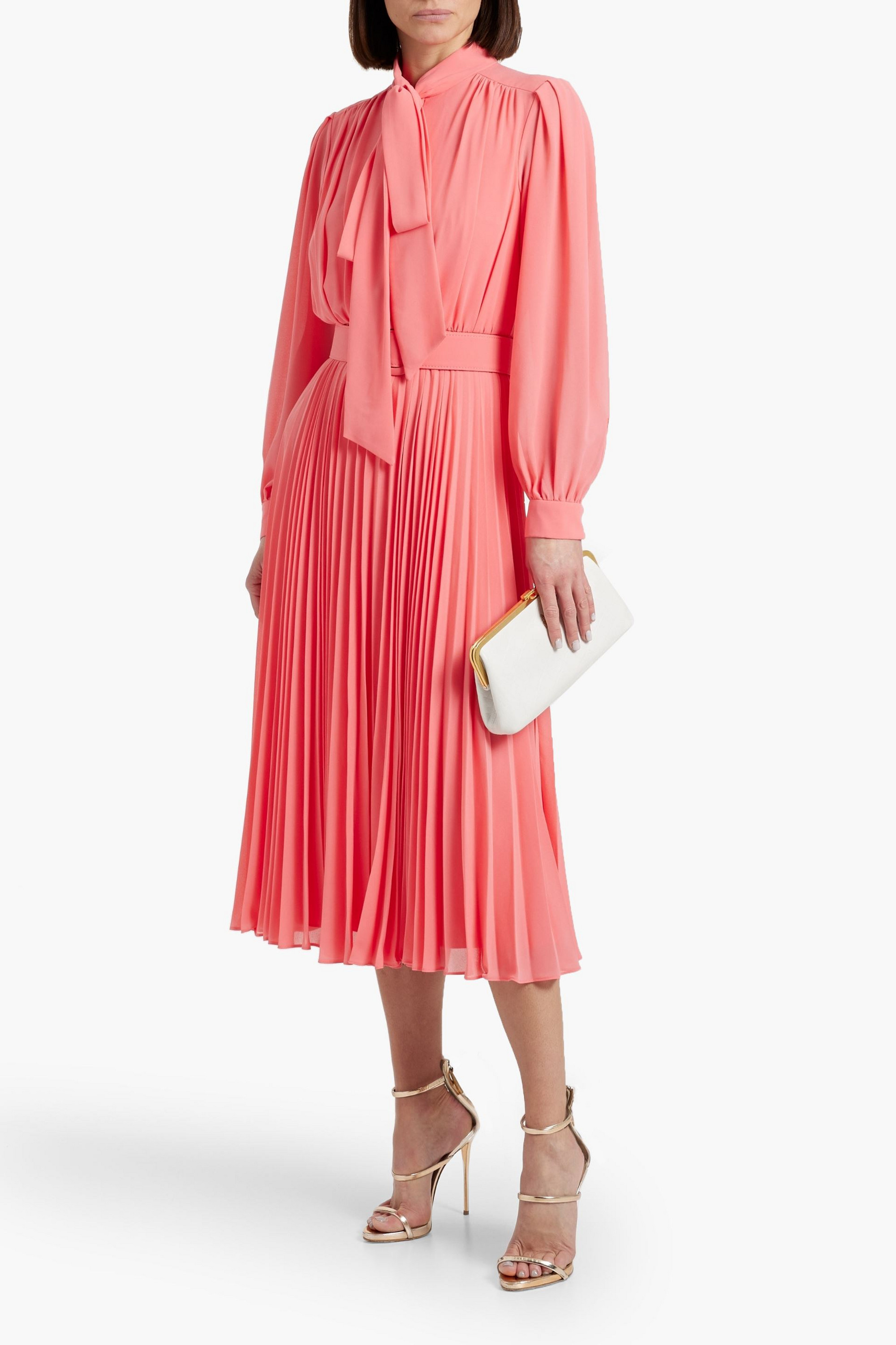 MIKAEL AGHAL Pussy-bow pleated chiffon midi dress
