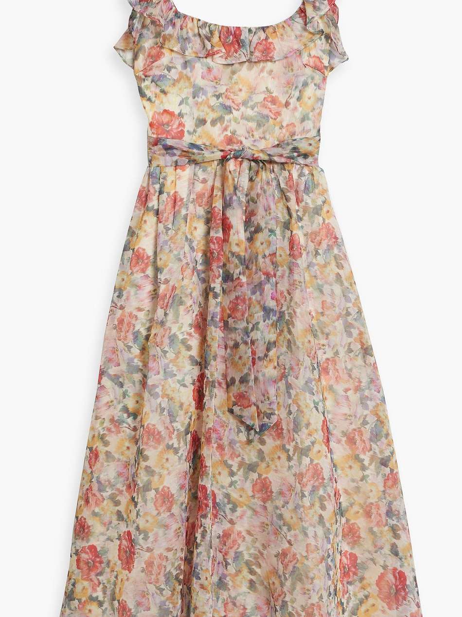 ruffled floral-print organza midi dress