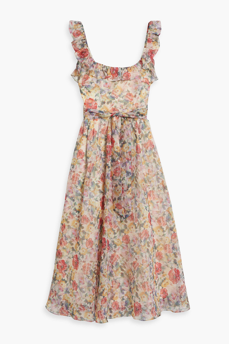 Ruffled floral-print organza midi dress