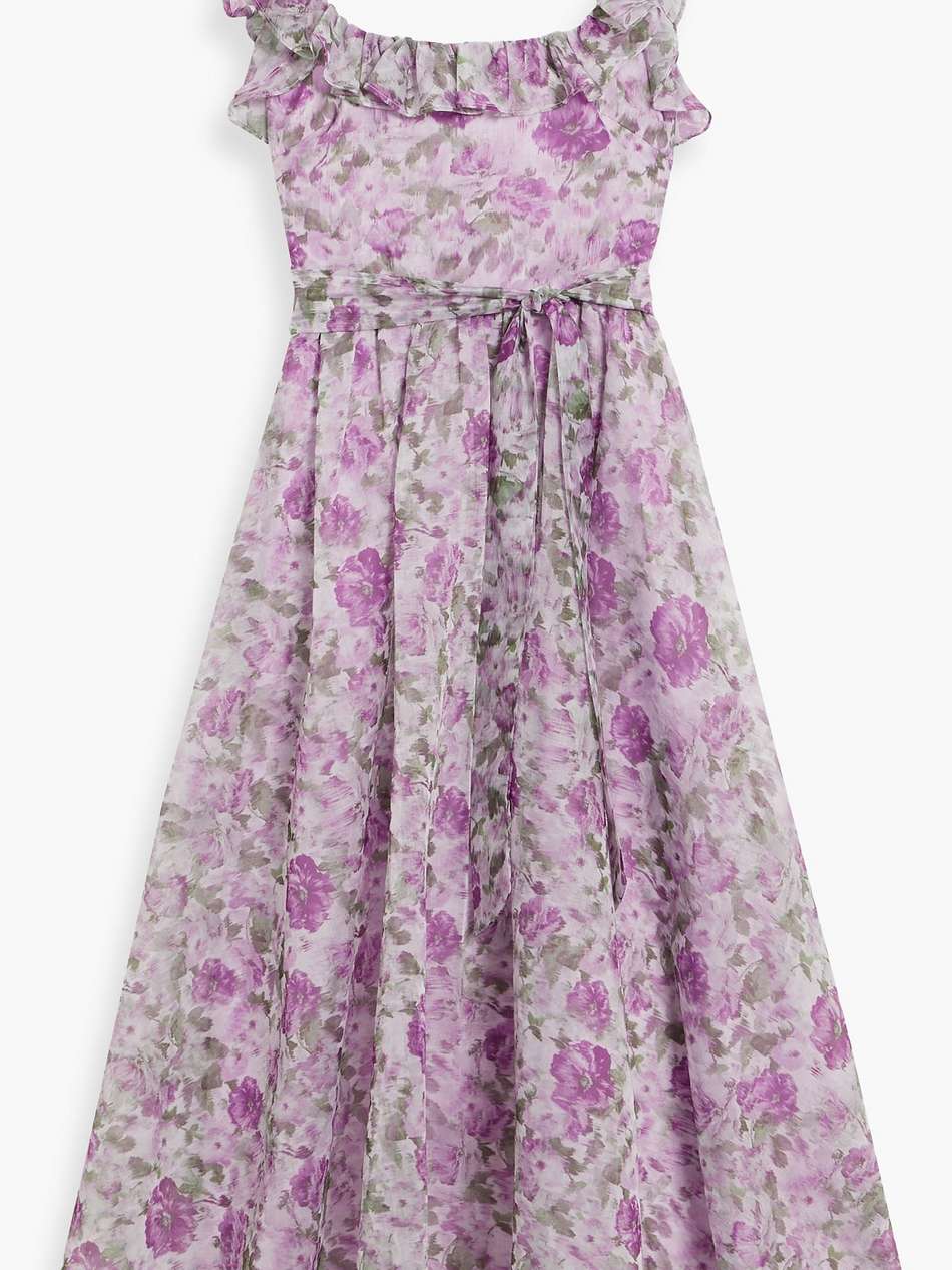 ruffled floral-print organza midi dress