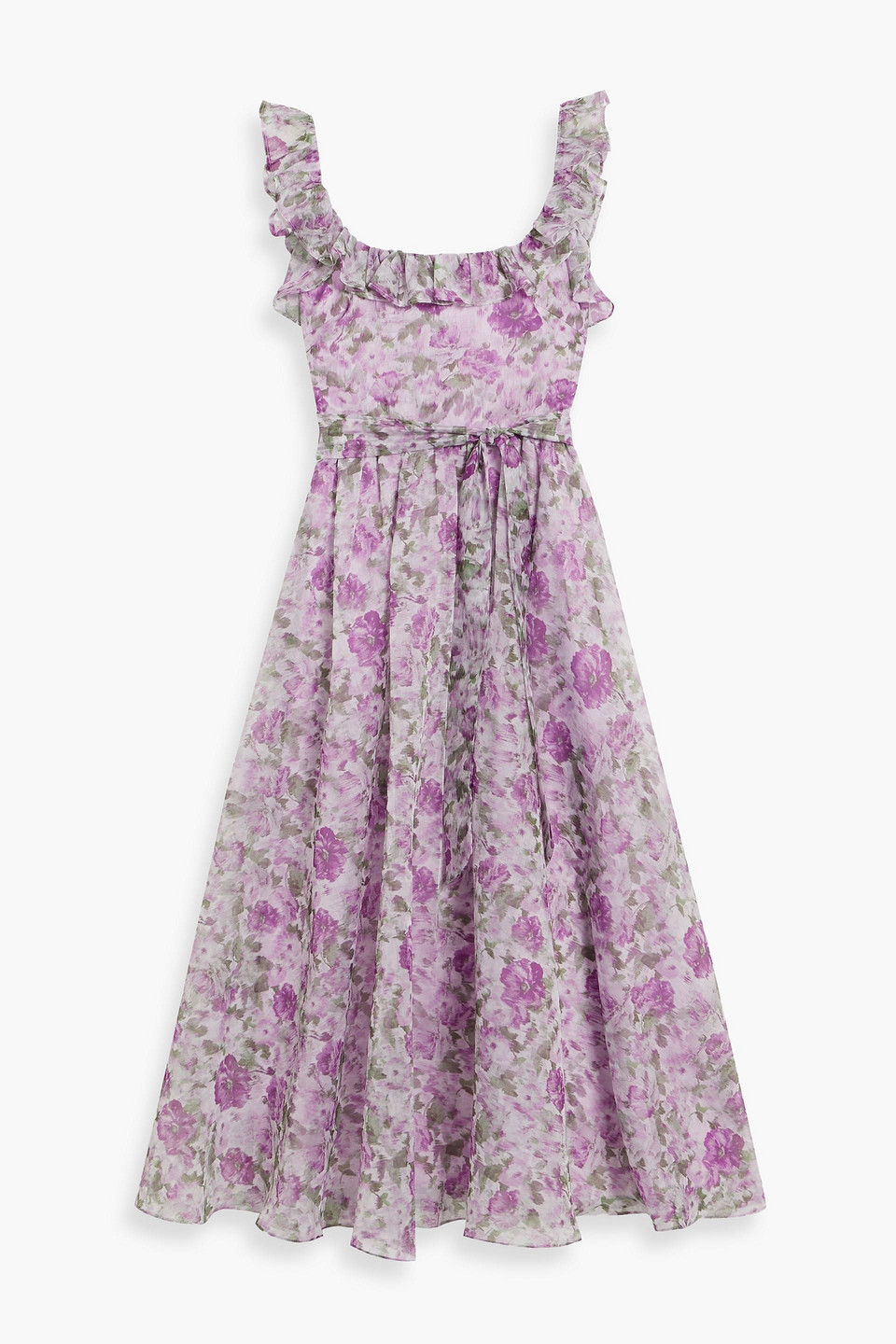 Ruffled floral-print organza midi dress