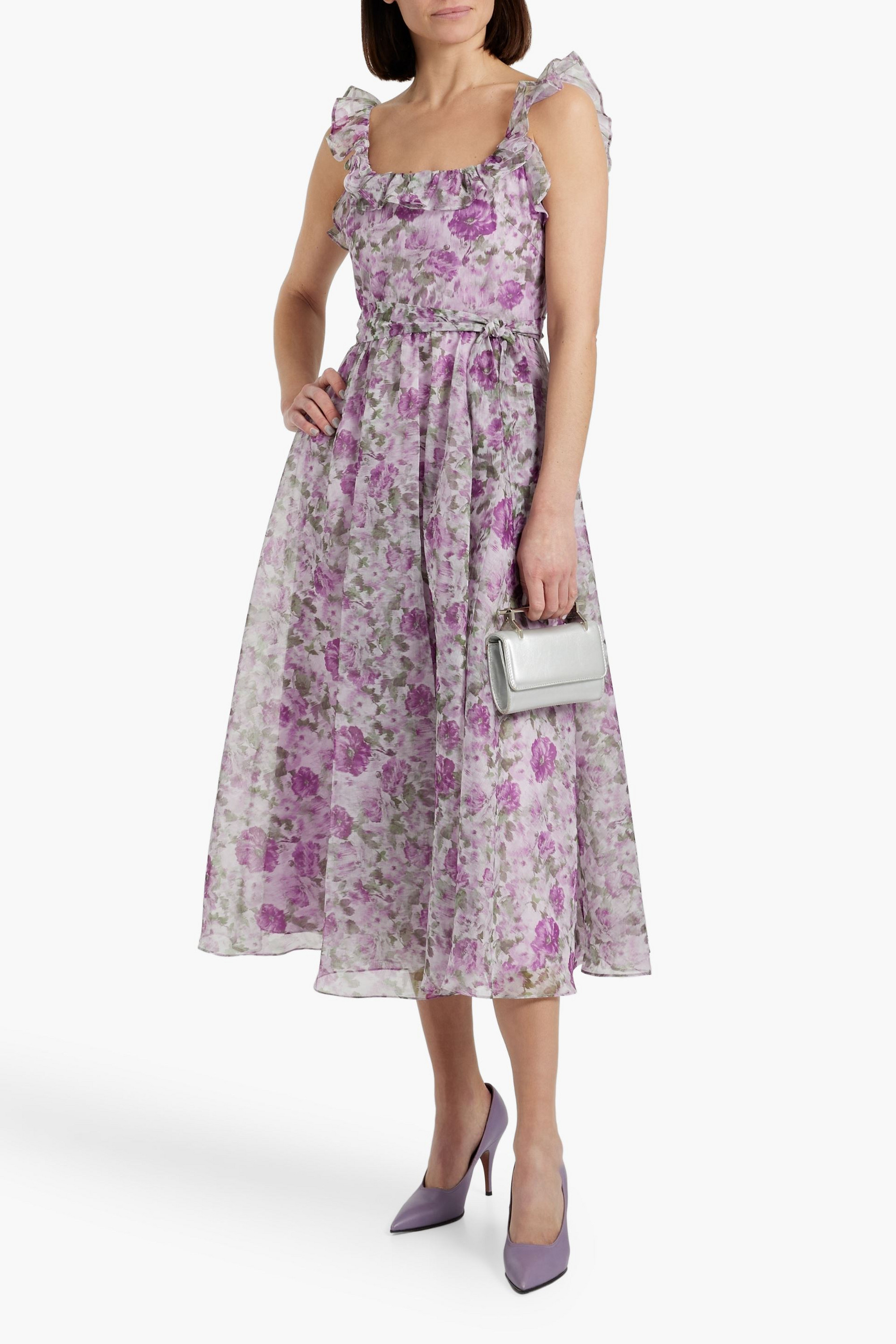 MIKAEL AGHAL Ruffled floral-print organza midi dress