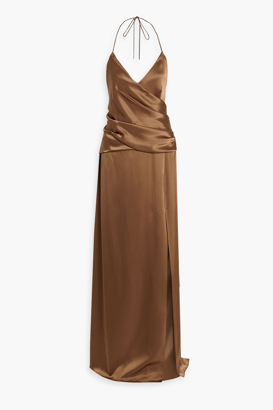 Carolina Herrera Draped Satin Halterneck Gown In Brown