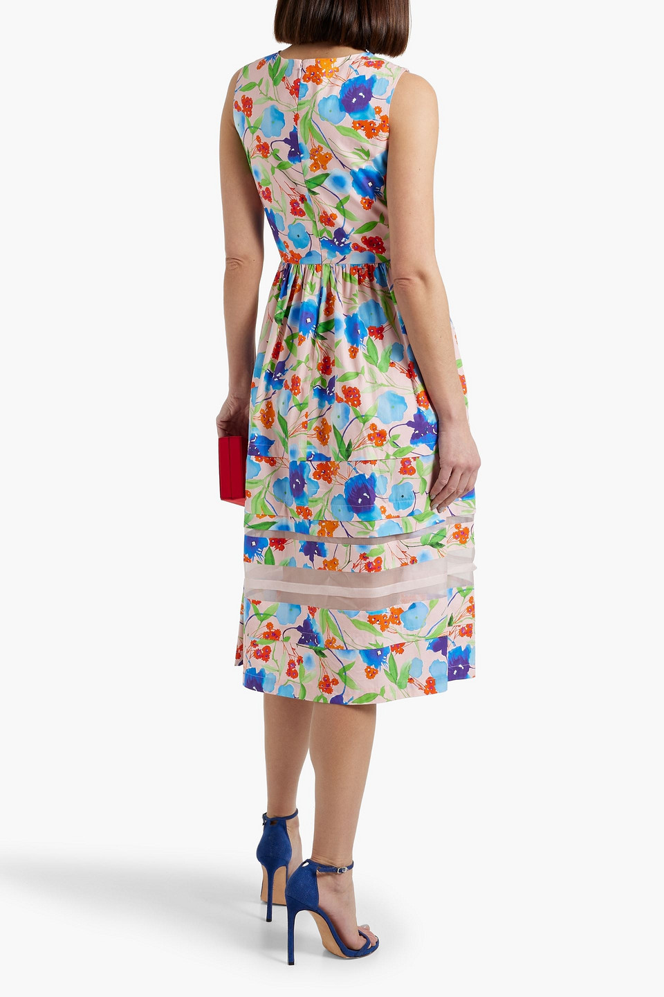 Carolina Herrera Organza-trimmed Floral-print Cotton-poplin Midi Dress In Blush