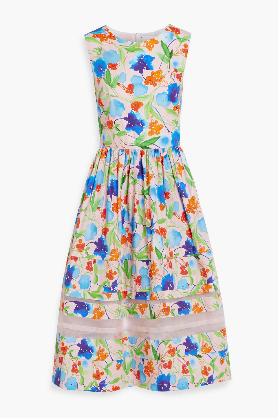 Carolina Herrera Organza-trimmed Floral-print Cotton-poplin Midi Dress In Blush
