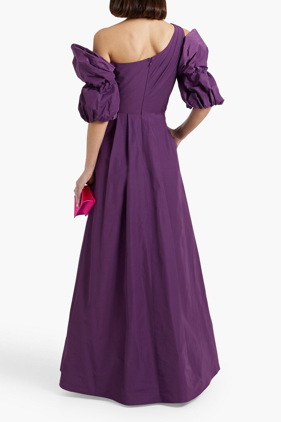 MARCHESA NOTTE ONE-SHOULDER DRAPED TAFFETA GOWN