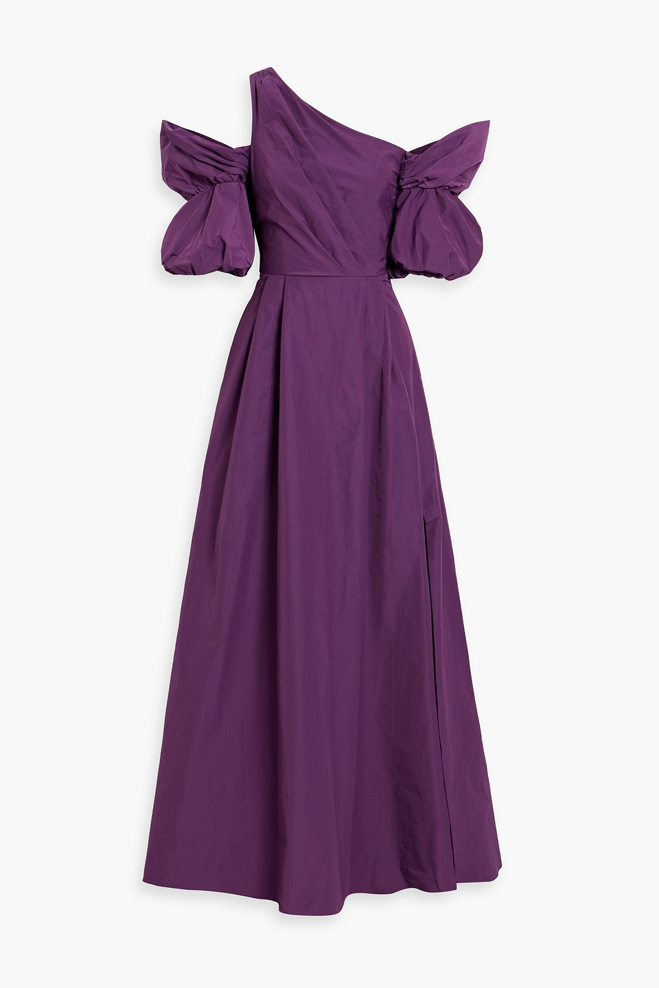 MARCHESA NOTTE ONE-SHOULDER DRAPED TAFFETA GOWN