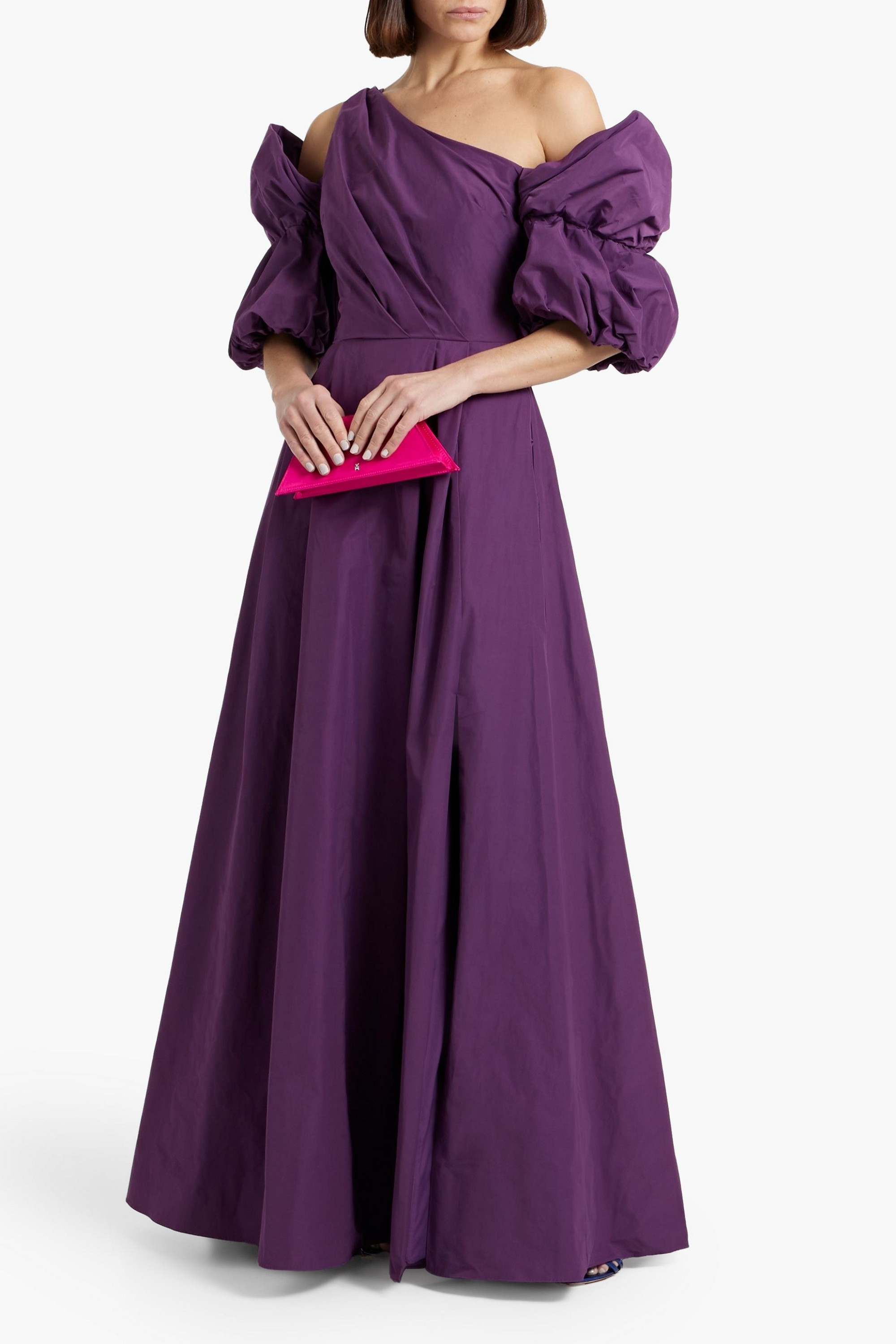MARCHESA NOTTE One-shoulder draped taffeta gown
