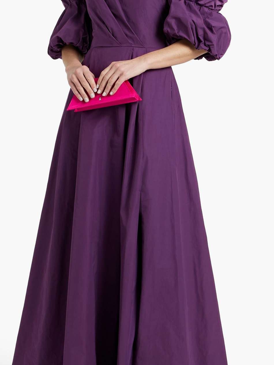 one-shoulder draped taffeta gown