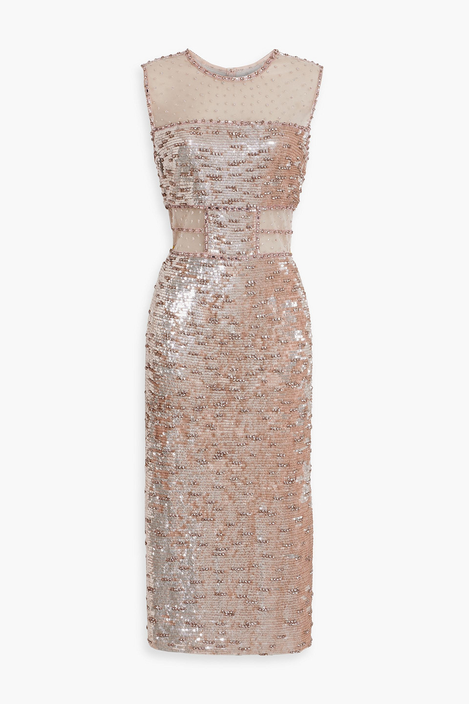 Jenny Packham Nikie Embellished Tulle Midi Dress In Rose Gold