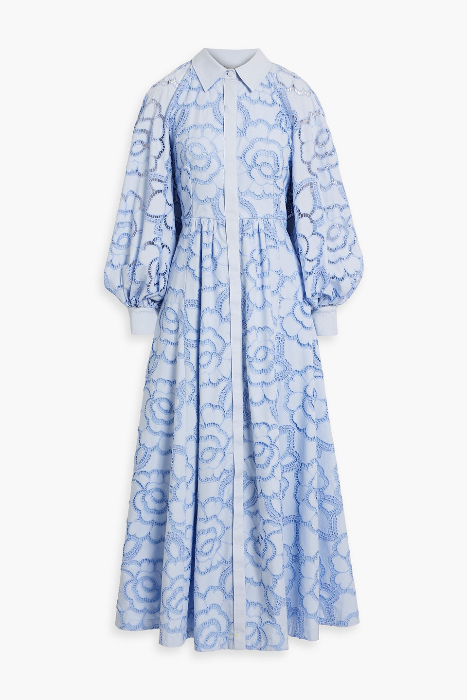huishan zhang - lilli broderie anglaise maxi shirt dress - blue - uk/au 16