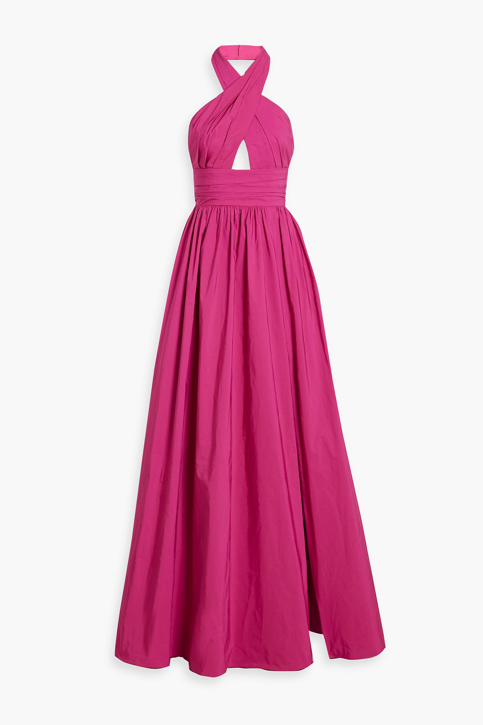 Marchesa Notte Cutout Taffeta Halterneck Gown In Fuchsia