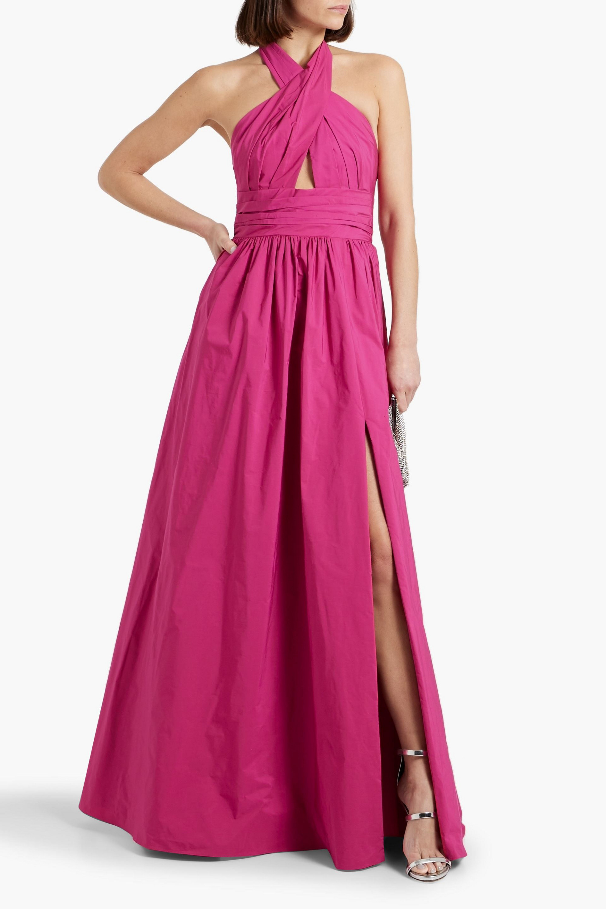 MARCHESA NOTTE Cutout taffeta halterneck gown