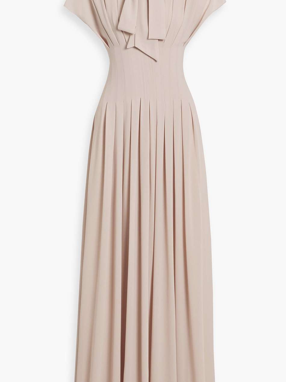 pussy-bow pleated chiffon maxi dress