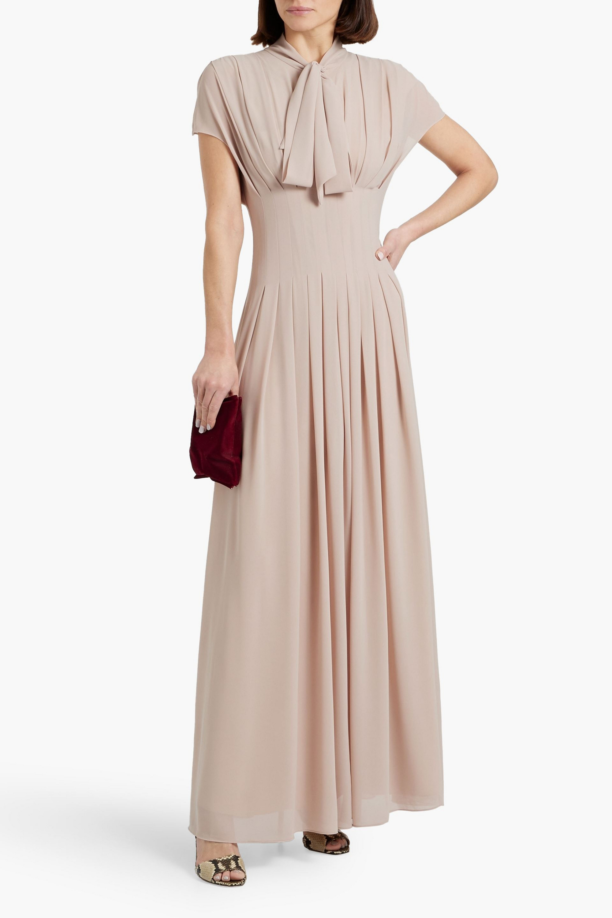 MIKAEL AGHAL Pussy-bow pleated chiffon maxi dress