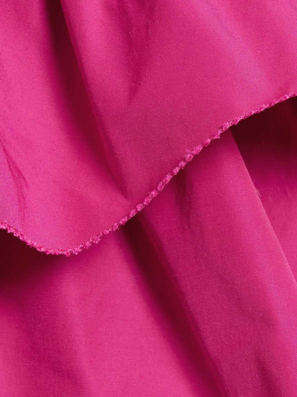 strapless floral-appliquéd ruffled taffeta mini dress