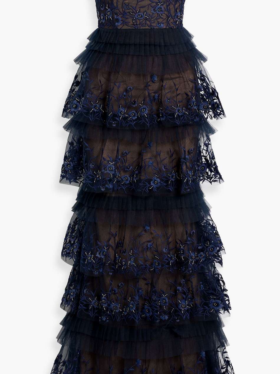 strapless tiered embellished tulle gown