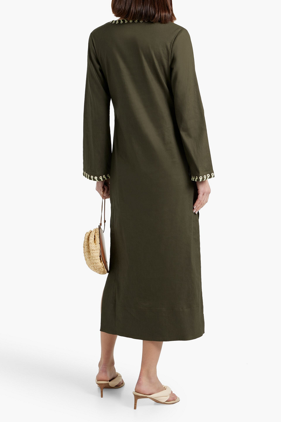 SIMKHAI DALTA EMBELLISHED LINEN-BLEND MIDI DRESS