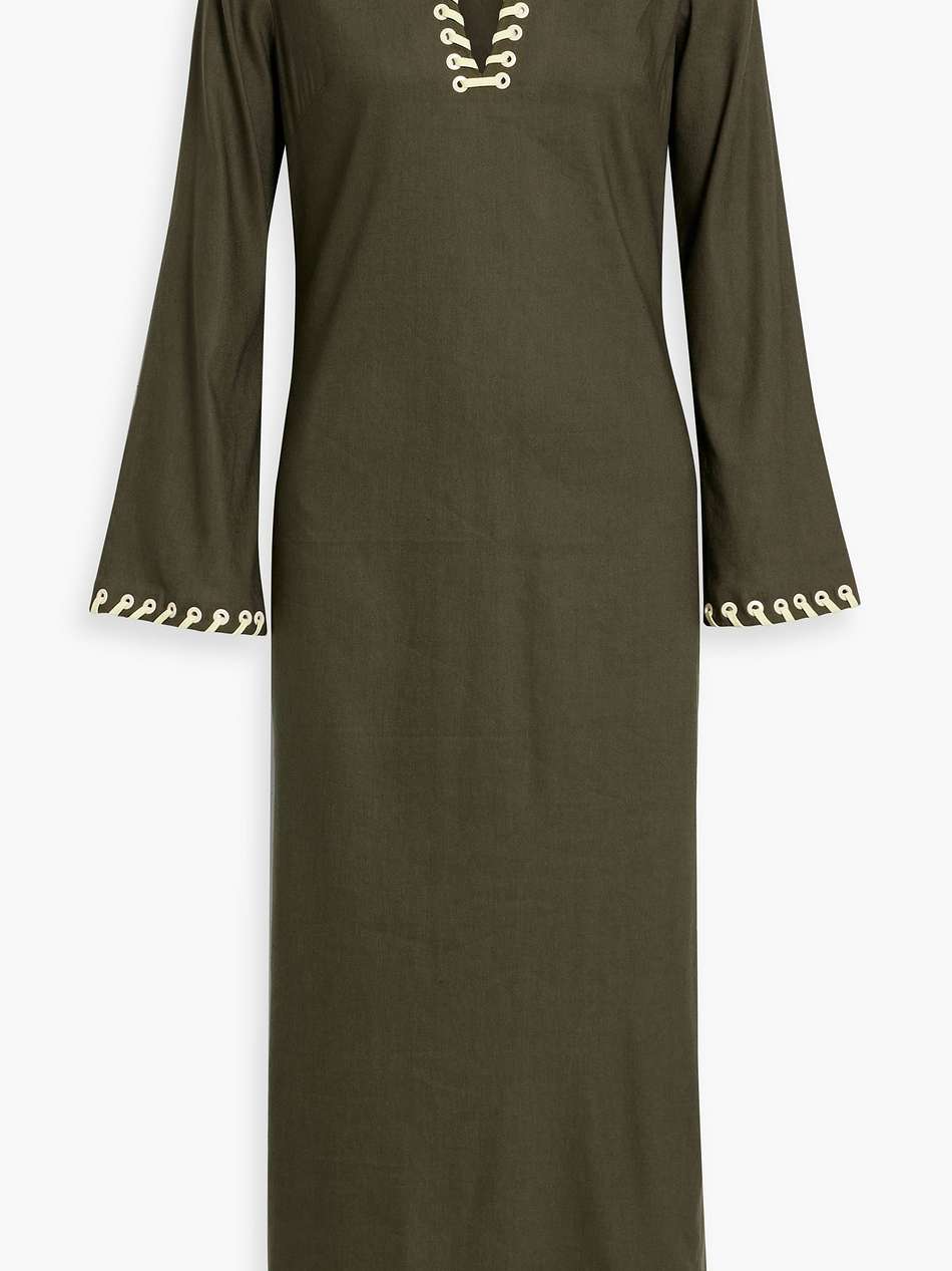 dalta embellished linen-blend midi dress