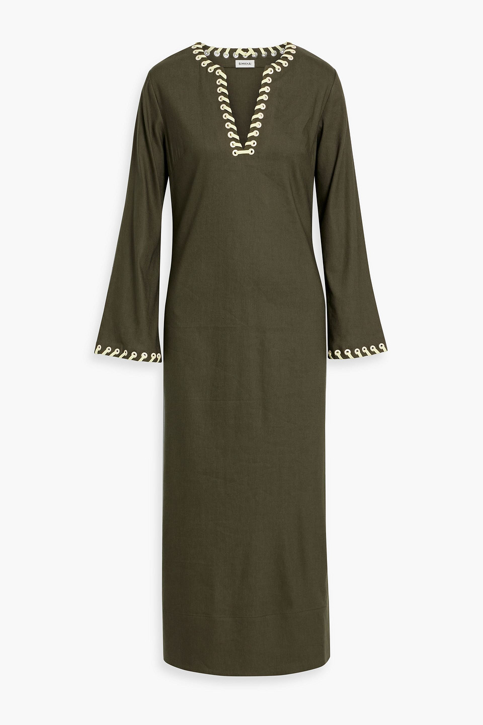 Simkhai Dalta Embellished Linen-blend Midi Dress In Army Green
