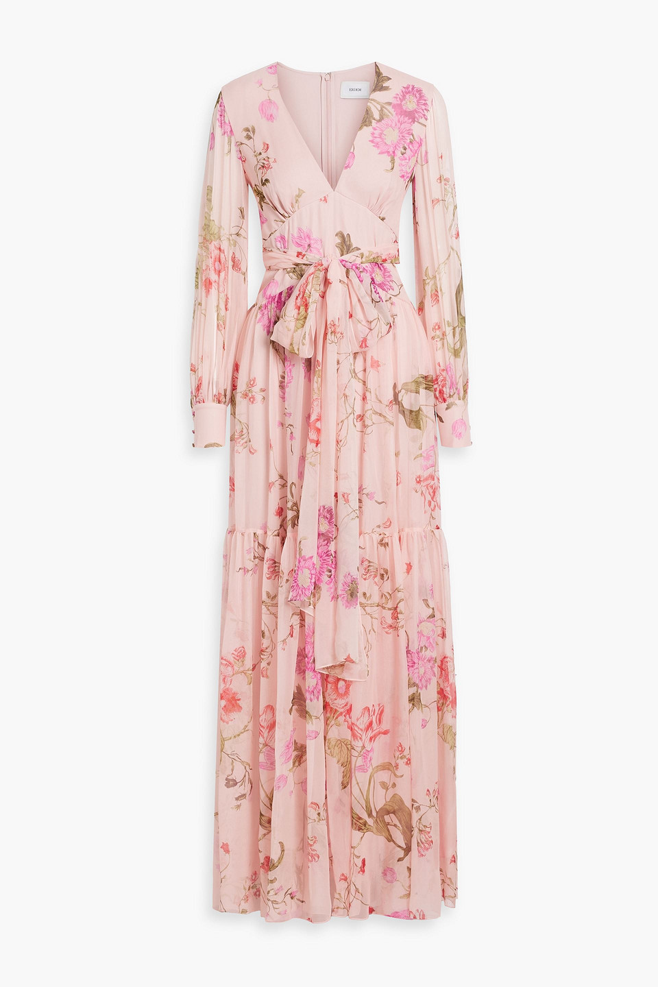 Erdem Floral-printed Pleated Self-tie Silk Gown In Ballet Pink