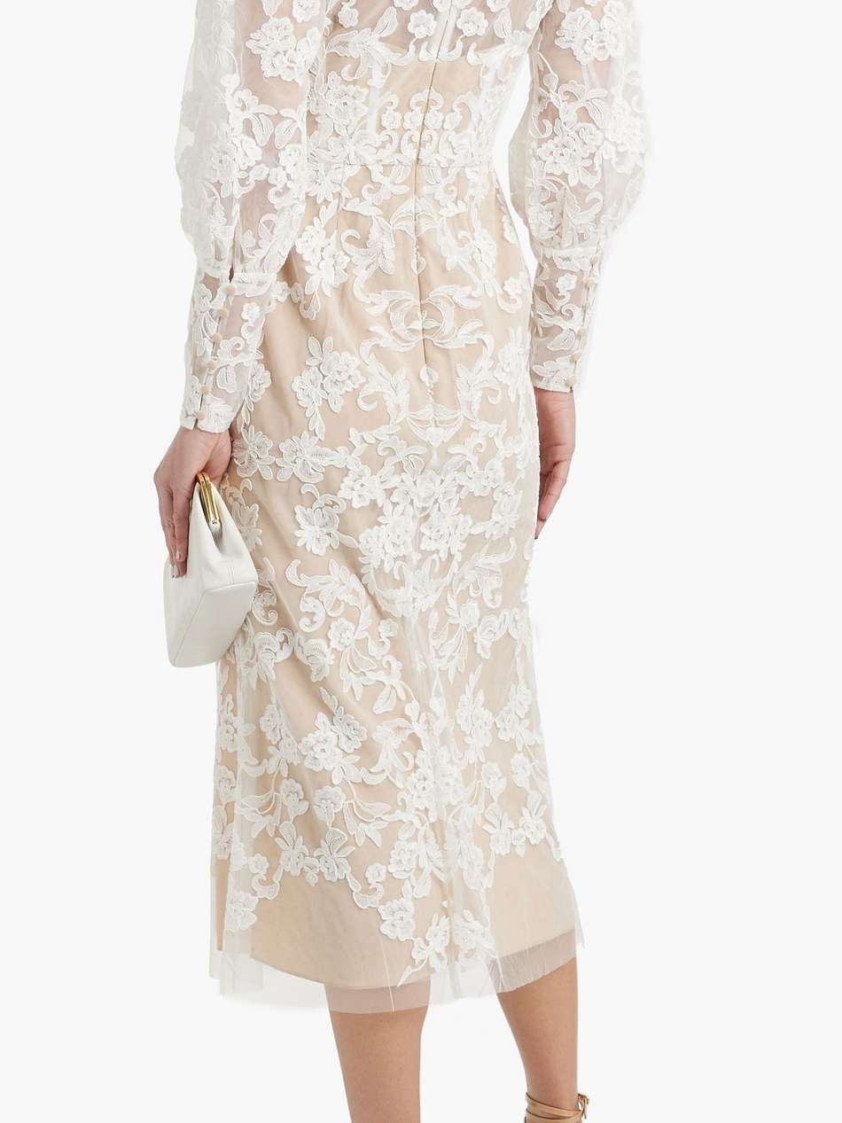 floral-appliquéd corded lace midi dress